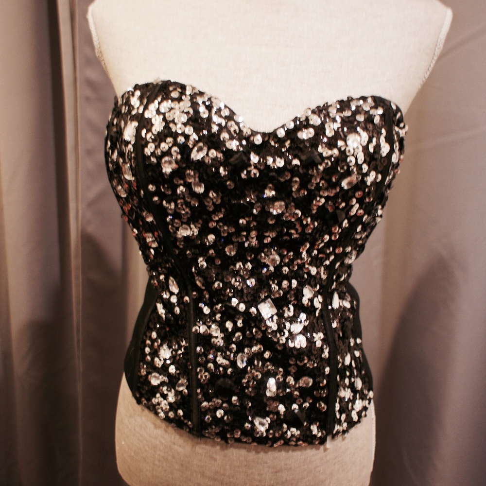 Black and silver sequin corset top